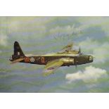 Colour postcard of a Vickers Wellington Mk III signed by Jeffrey Quill who famously flew the