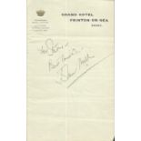 John Mills signature on hotel headed paper Good condition. All signed items come with Certificate