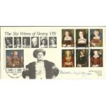 Barbara Leigh Hunt signed 1997 Tudors FDC, six Wives of Henry VIII Cambridge Stamps official