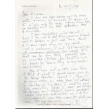 Grp Capt Peter Townsend signed letter. Very detailed 1994 hand written A4 sized letter on his