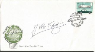 Juan Manuel Fangio autographed 1982 British Motor Cars first day cover. Legendary five times Formula