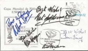 Tom Finney, Albert Scanlon, Nat Lofthouse, Bill Foulkes, Ken Morgans signed 1982 Spainsh World Cup