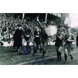 Liverpool Fc Cup Winners photo Signed By Tommy Smith, Ron Yeats And Tommy Lawrence Good condition.