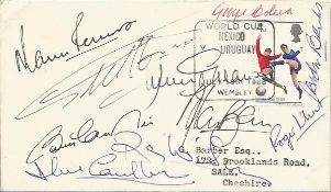 1966 World Cup Multisigned FDC with Mexico v Uruguay postmark. Plain cover signed by Alan Ball,