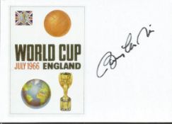 Bobby Charlton signed 1966 Printed 6 x 4 inch card Good condition. All signed items come with a