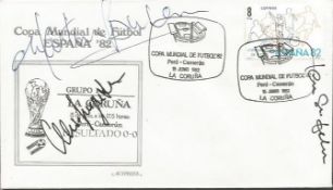 Alex Ferguson, Martin Buchan & Ian St John signed 1982 Spainsh World Cup FDC Good condition. All