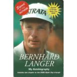 Bernhard Langer signed bookplate inside softback of his Autobiography, slight water stain to book