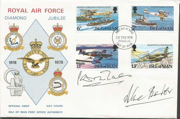 Douglas Bader and Laddie Lucas signed cover. Scarce 1978 Royal Air Force Diamond Jubilee Isle of Man