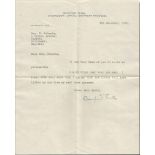 Dornford Yates typed and handsigned letter. Typed letter, dated 8th December 1950, signed by the