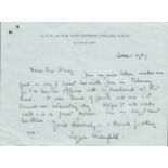 Joyce Grenfell signed handwritten letter. Half sized page, handwritten and signed by Joyce