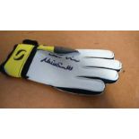 Neville Southall autographed glove. Sondico yellow and black goalkeeping glove autographed by former
