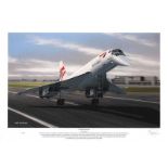 Concorde Limited edition signed print, slightly damaged: End of an Era. Depicting Concorde landing