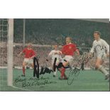 Manchester United legends signed photo. Small 6x4 colour photograph signed by Denis Law, Bill