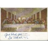 Mother Teresa signed postcard. Rare vintage colour postcard of The Last Supper by Leonardo Da