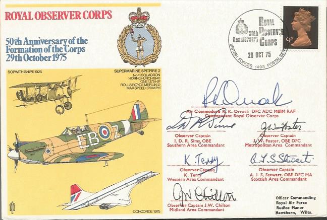 Six Commanders inc Air Cdr Orrock DFC signed SP10 50th Ann Formation of the Royal Observer Corps.