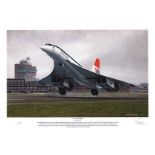 Concorde Limited edition signed print, slightly damaged: A New Age Begins. Depicting the first