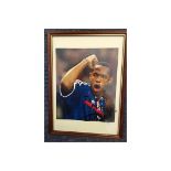 Thierry Henry autographed framed photo. Smashing colour 8x10 photograph signed and dedicated by