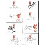 Liverpool Logo white cards signed by players. 20 including Ian St John, Jimmy Case, Sammy Lee, Roger