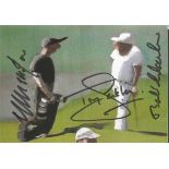 Golfers signed card. Hoylake greetings card signed on the front by Colin Montgomerie, Tony Jacklin