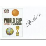 Bobby Charlton signed 1966 Printed 6 x 4 inch card Good condition. All signed items come with a