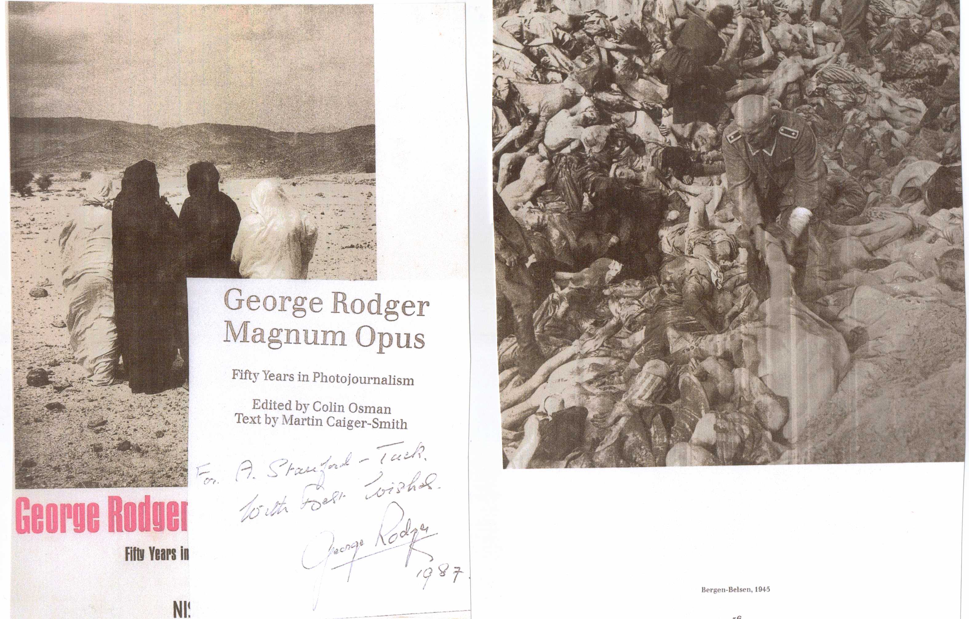 Signature of celebrated photojournalist George Rodger (1908-1995). 1987 inscribed copy of book '