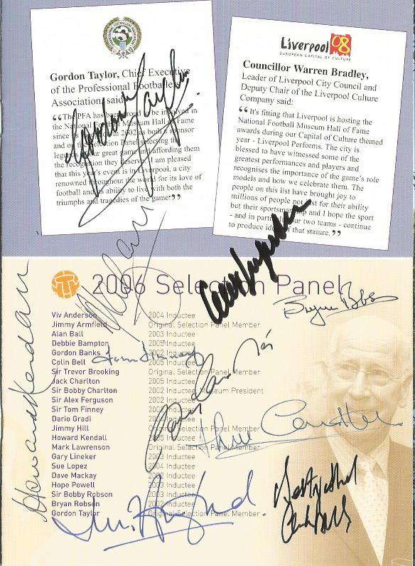 2006 National Football Museum Hall of Fame Awards Ceremony programme. Signed on the first page by