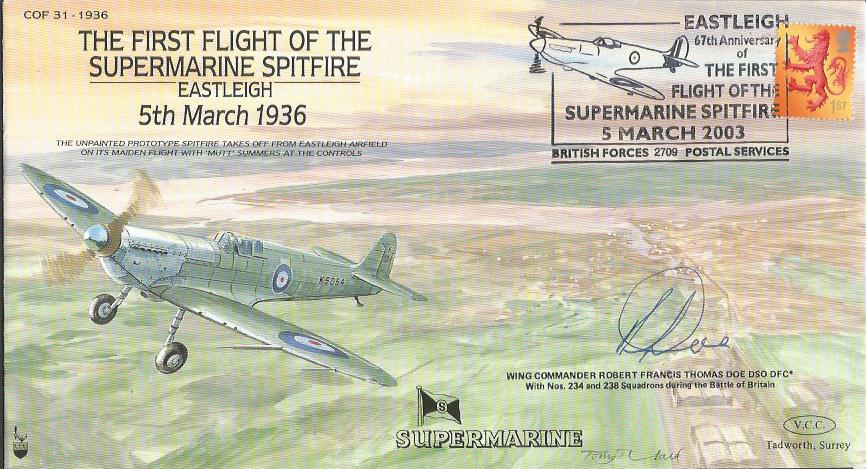 Wg Cdr Bob Doe DSO DFC WW2 fighter ace signed COF31b 67th Ann of the First Flight of the