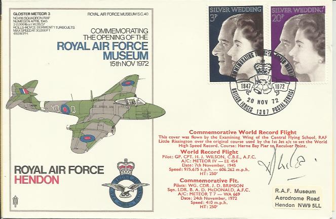 Grp Cpt H.J. Wilson signed RAF Hendon cover commemorating the Opening of the RAF Museum dated 20 Nov