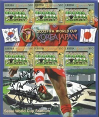 Bobby Charlton, George Best and Denis Law signed 2002 Fifa World Cup Korea Japan stamp sheets. 2 - Image 2 of 2