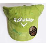 Colin Montgomerie signed golf cap. Official green Callaway golf cap autographed on the peak by Colin