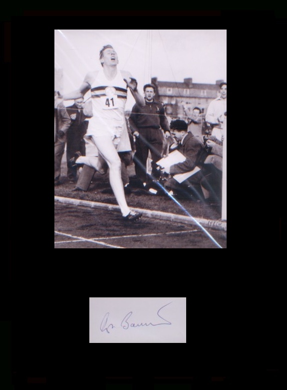 Four Minute Mile. Signature of Roger Bannister, completing the first sub-four minute mile race.