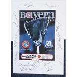 Everton players signed print. Paper print copy of the front of an Everton v Bayern Munich in the