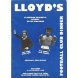 Lloyd's Football Club dinner menu signed on front cover by Denis Law and inside by Denis Law and