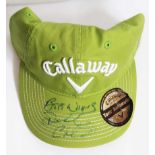 Darren Clarke signed golf cap. Official green Callaway golf cap autographed on the peak by Darren