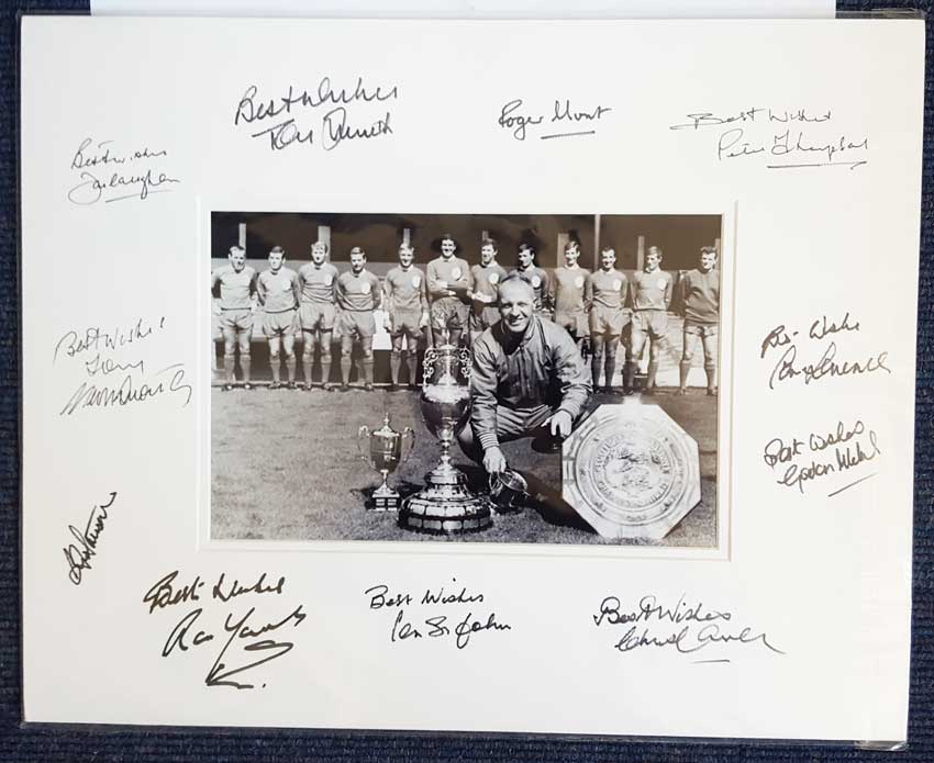 Liverpool Legends autographed mounted photo. Large 16x12 inch black and white photograph of the