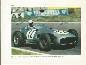 Stirling Moss and one other signed colour photo. Dedicated to Dave Good condition. All signed