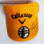 Tony Jacklin signed golf cap. Official orange Callaway golf cap autographed on the peak by Tony