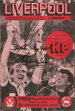 Liverpool Legends signed 1981 Liverpool V Arsenal Programme signed to Front by Phil Thompsom, on