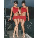 Cheeky Girls sexy double signed 10 x 8 inch colour photo saucy image on dockside in red bikinis Good