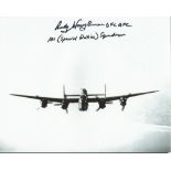 Rusty Waughman DFC AFC signed 10 x 8 b/w photo of a Lancaster in Flight Good condition. All signed
