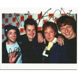 Travis music band signed 10 x 8 inch colour photo of them at an awards do. Signed by Frn Healey,