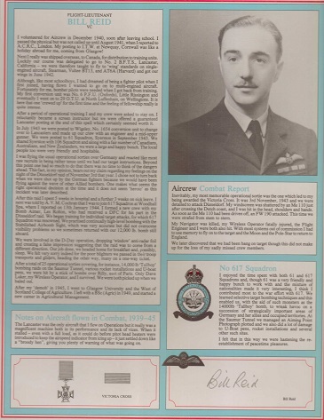 Bill Reid VC RAF Bomber Command profile. Signature of Flight Lieutenant William 'Bill' Reid VC 617