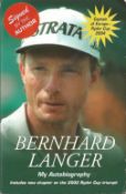 Bernhard Langer signed bookplate inside softback of his Autobiography, slight water stain to book