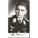 Luftwaffe ace Willhelm Crinius signed photo. 6x4 black and white photo signed by Luftwaffe ace