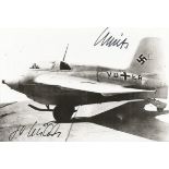 Luftwaffe aces Wolfgang Spate and Franz Woidich signed photo. 6x4 black and white photo signed by