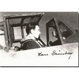 Luftwaffe ace Hans Grunberg signed photo. 6x4 black and white photo signed by Luftwaffe ace Hans