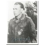 Luftwaffe ace Willi Reschke signed photo. 6x4 black and white photo signed by Luftwaffe ace Willi