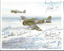 Twenty Three WW2 Typhoon pilots signed to the front of colour Hawker Typhoon greeting card.