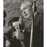 Harold Wilson signed 8 x 6 b/w photo of him giving a speech with microphone in hand Good