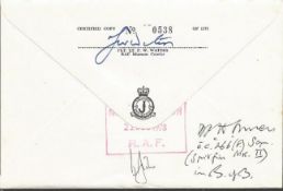Sqn Ldr Desmond Spencer 266 Sqn Battle of Britain pilot signed on back and on the front ACM Peter Le